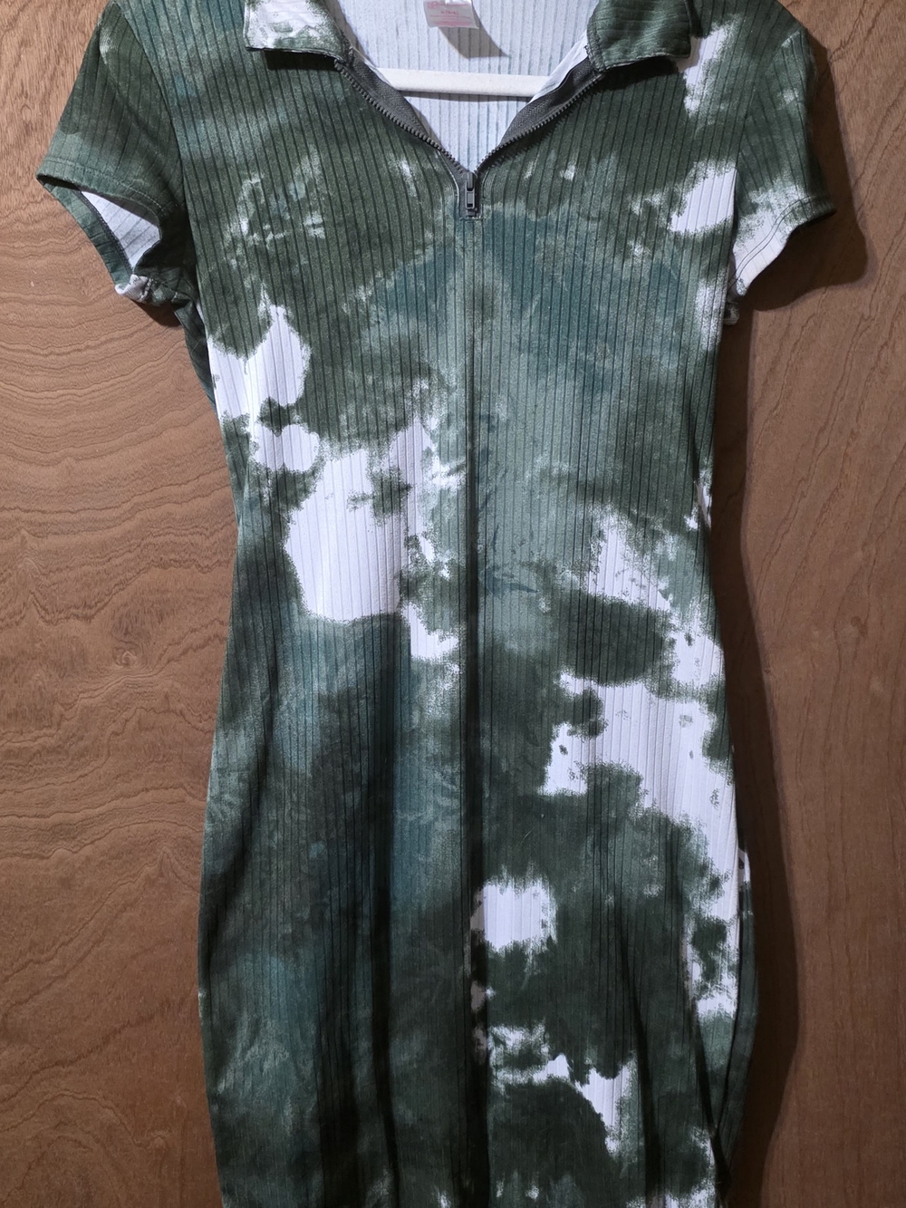 No Boundaries Green and White Tie-Dye Ribbed Zip Dress